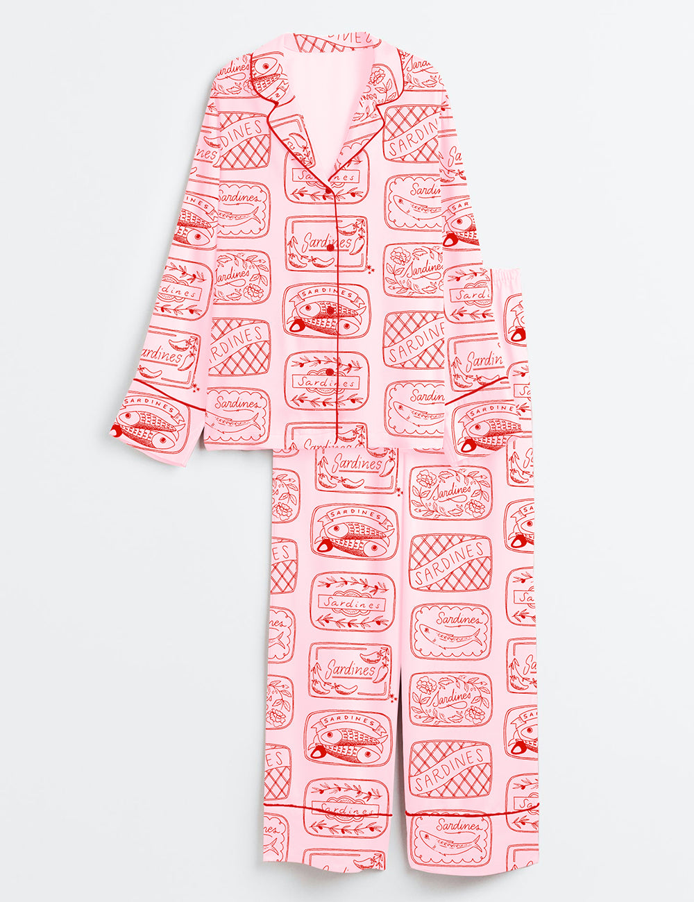 Women’s Sardine Art Print Long Sleeve Satin Pajama Set