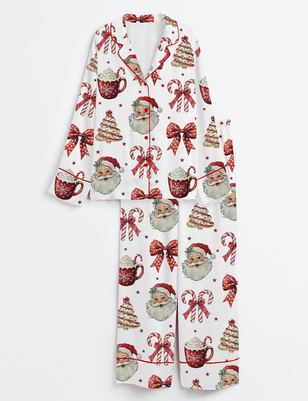 Women’s Retro Coquette Christmas Long Sleeve Satin Pajama Set