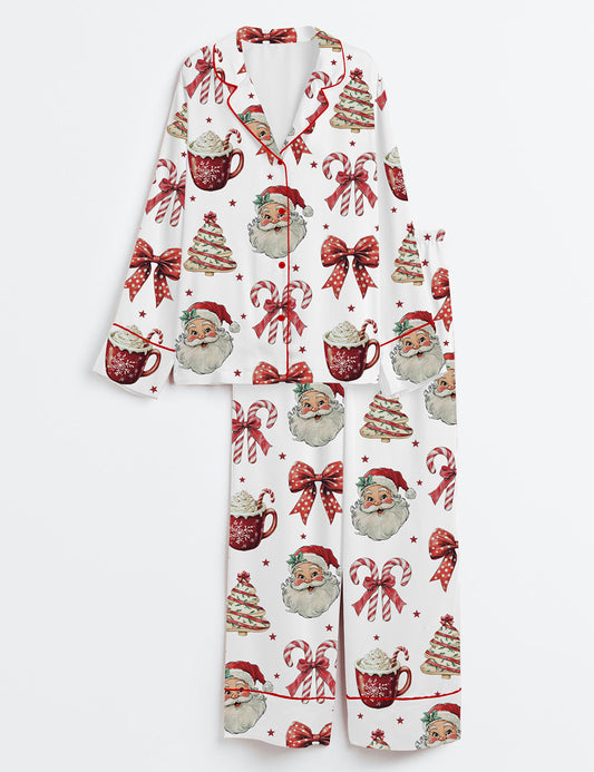 Women’s Retro Coquette Christmas Long Sleeve Satin Pajama Set