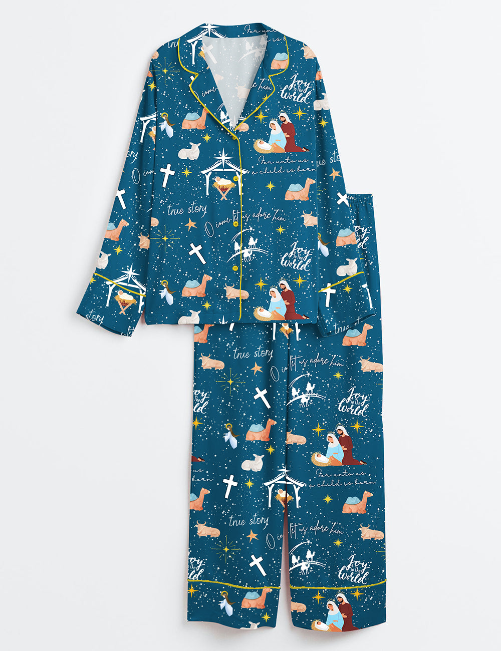 Women’s Nativity Christian Christmas Long Sleeve Satin Pajama Set