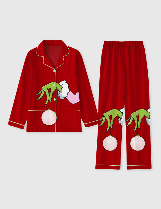 Women's Pink Christmas Grinch Pocket Cotton Pajama Set