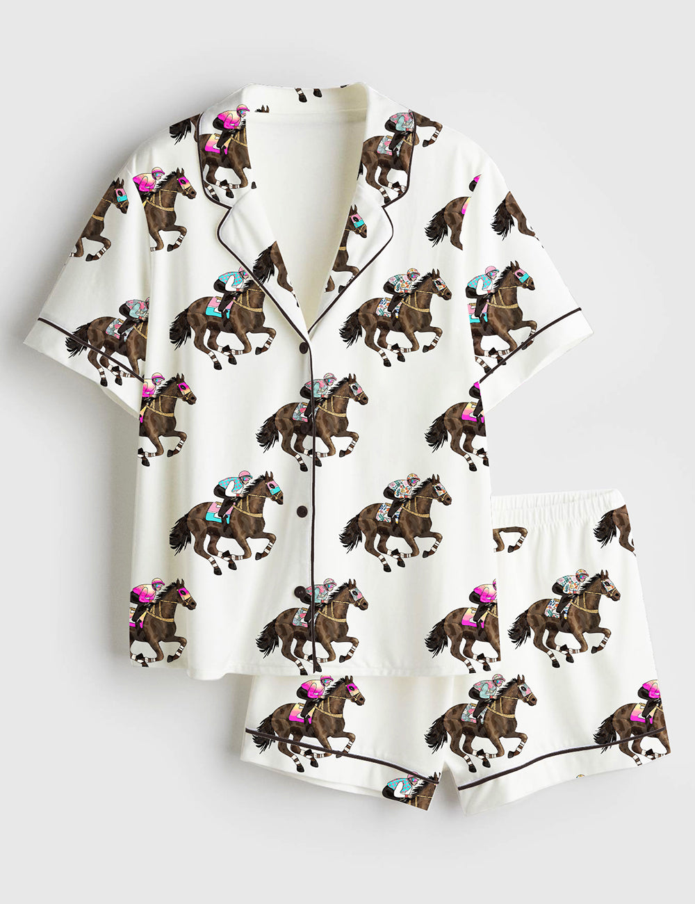 Women’s Race Horses Kentucky Derby Western Short Sleeve Satin Pajama Set
