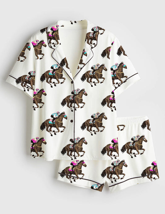Women’s Race Horses Kentucky Derby Western Short Sleeve Satin Pajama Set