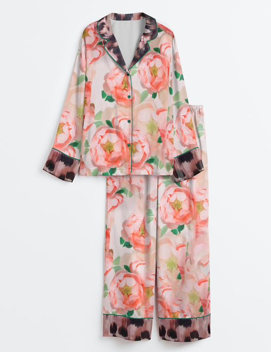 Women’s Floral Leopard Long Sleeve Satin Pajama Set