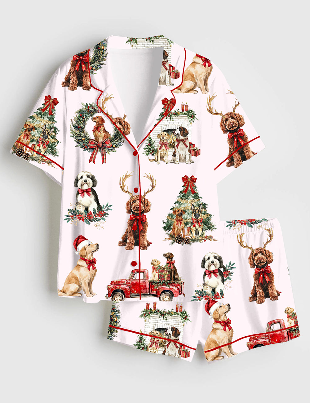 Women’s Classic Christmas Dog Short Sleeve Satin Pajama Set