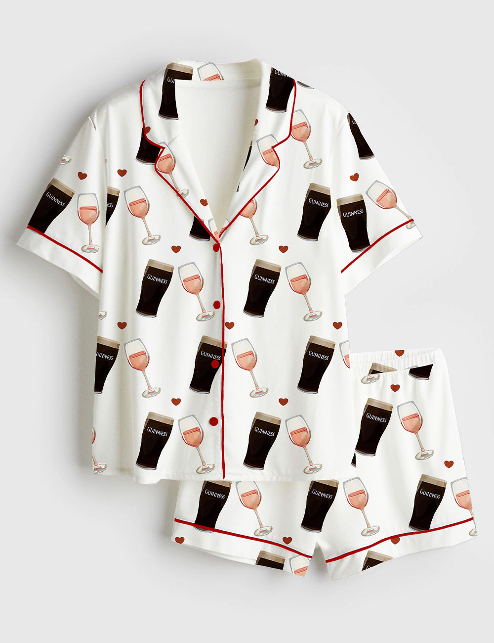 Women’s Guinness And Rose Wine Short Sleeve Satin Pajama Set