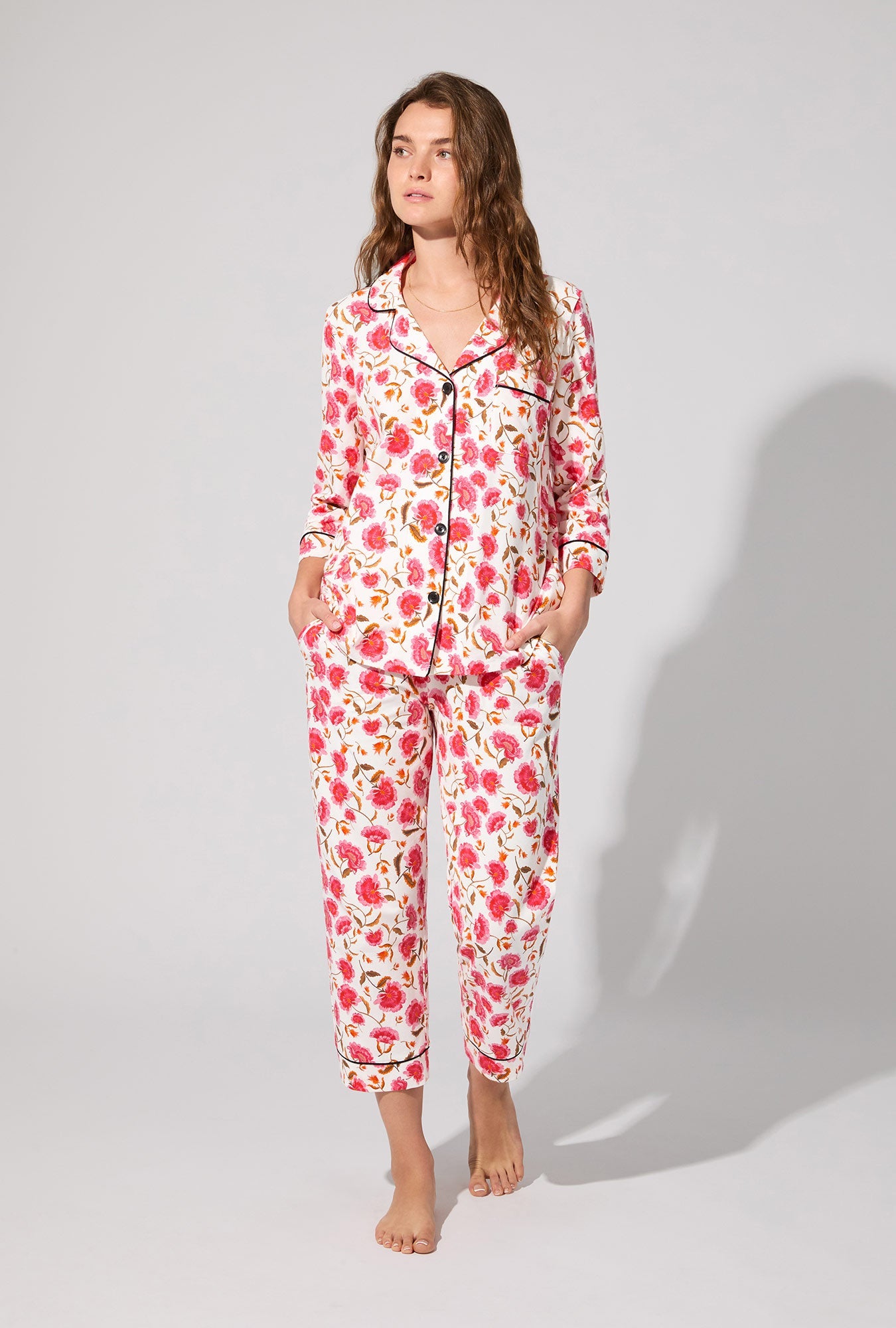 Fantasia Floral 3/4 Sleeve Classic Stretch Jersey Cropped PJ Set