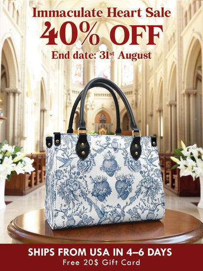 Catholight Sacred Elegance: Blue and White Devotion Leather Bag