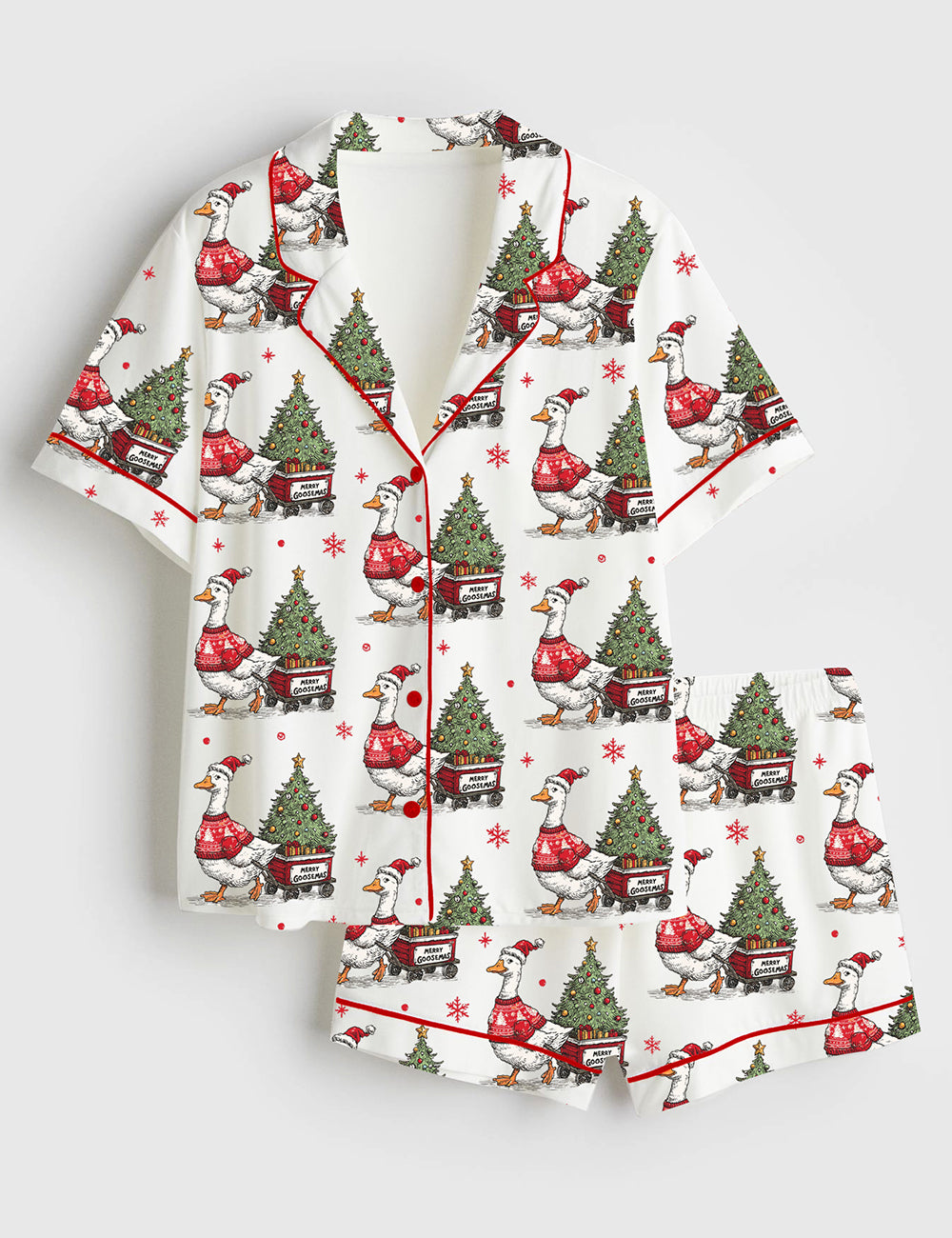 Women’s Oops I Got Another Tree Funny Christmas Goose Short Sleeve Satin Pajama Set