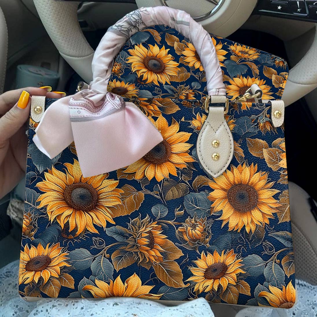 Leather Bag Rustic Sunflower