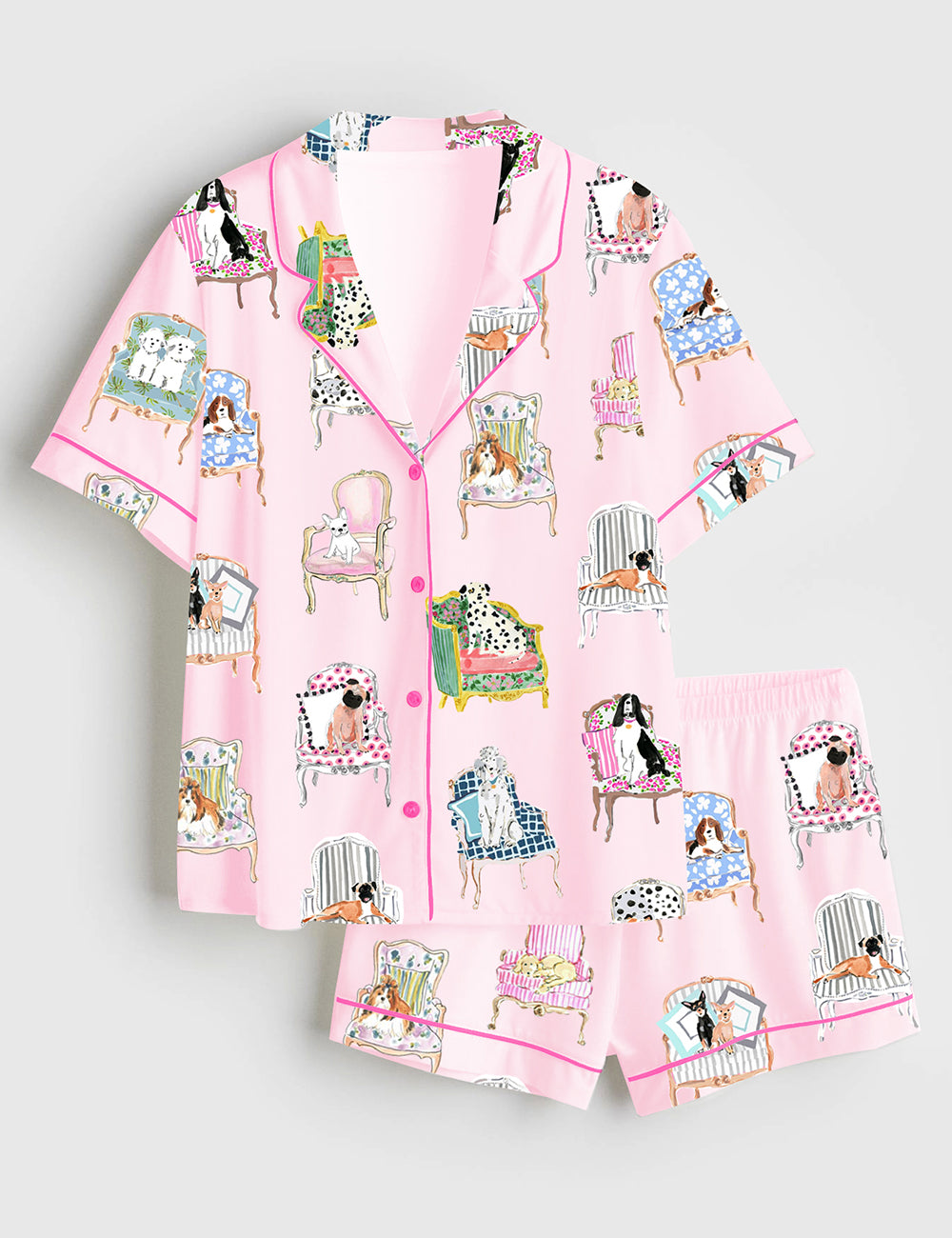 Women's Dogs Make Everything Better Dog Lover Short Sleeve Satin Pajama Set