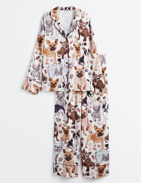Women’s French Bulldog Lover Long Sleeve Satin Pajama Set