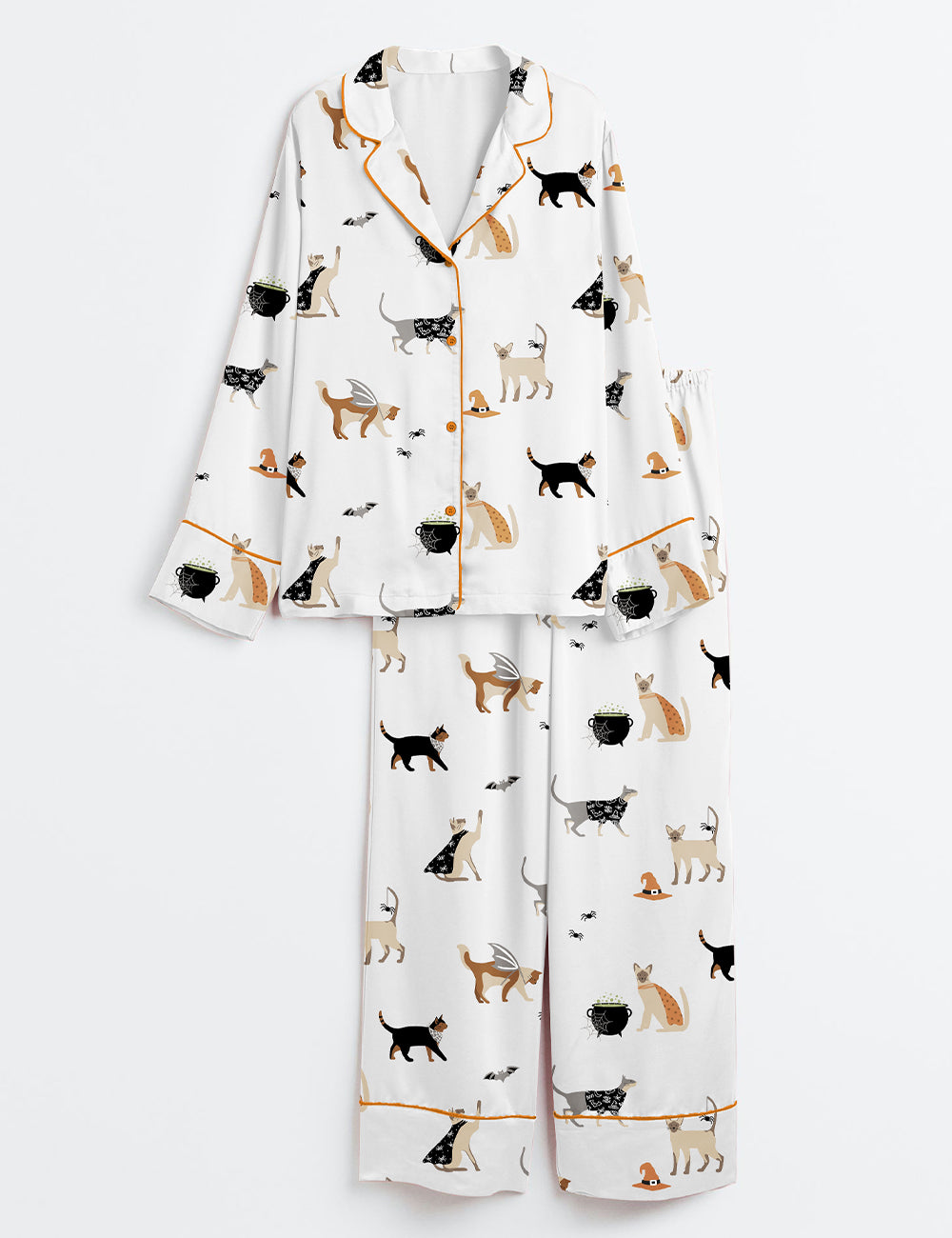Women’s Halloween Cat Party Long Sleeve Satin Pajama Set