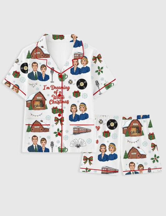 Women's I'm Dreaming Of A White Christmas Short Sleeve Pocket Cotton Family Pajama Set