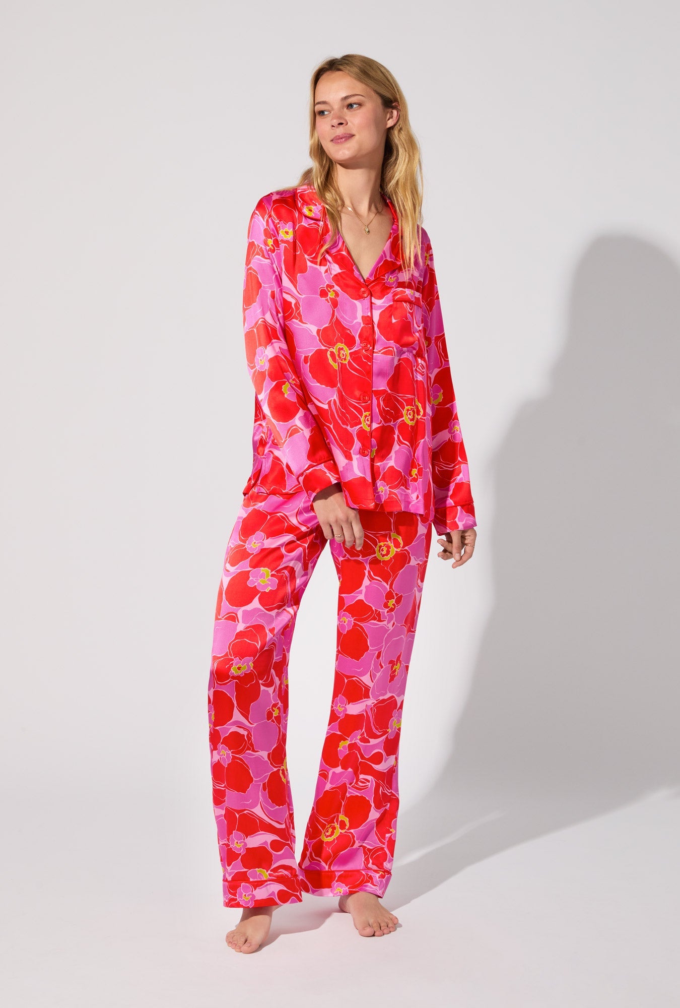 BedHead X Trina Turk Winter Orchids Long Sleeve Classic Washable Silk PJ Set