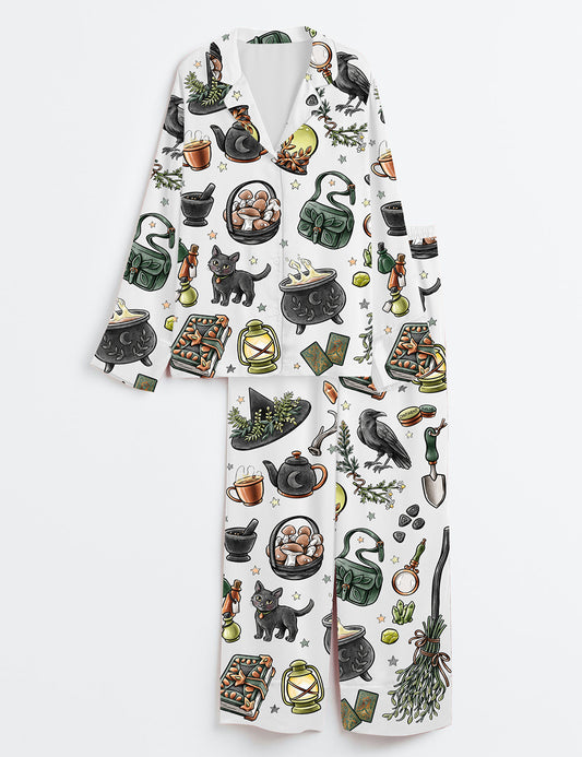 Women’s Halloween Witch Long Sleeve Satin Pajama Set