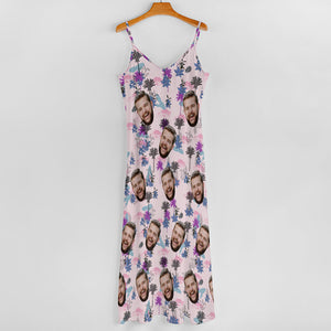 Custom Face Sling Hawaiian Style Long Dress All Over Print Clouds And Trees