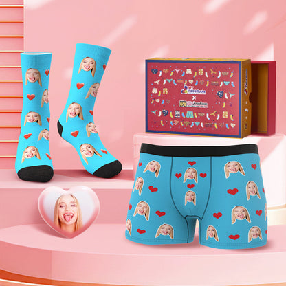 Gearróga agus Stocaí Boxer Aghaidh an Chustaim Red Love Heart Set Comhbhrandála Bronntanais Lá Vailintín