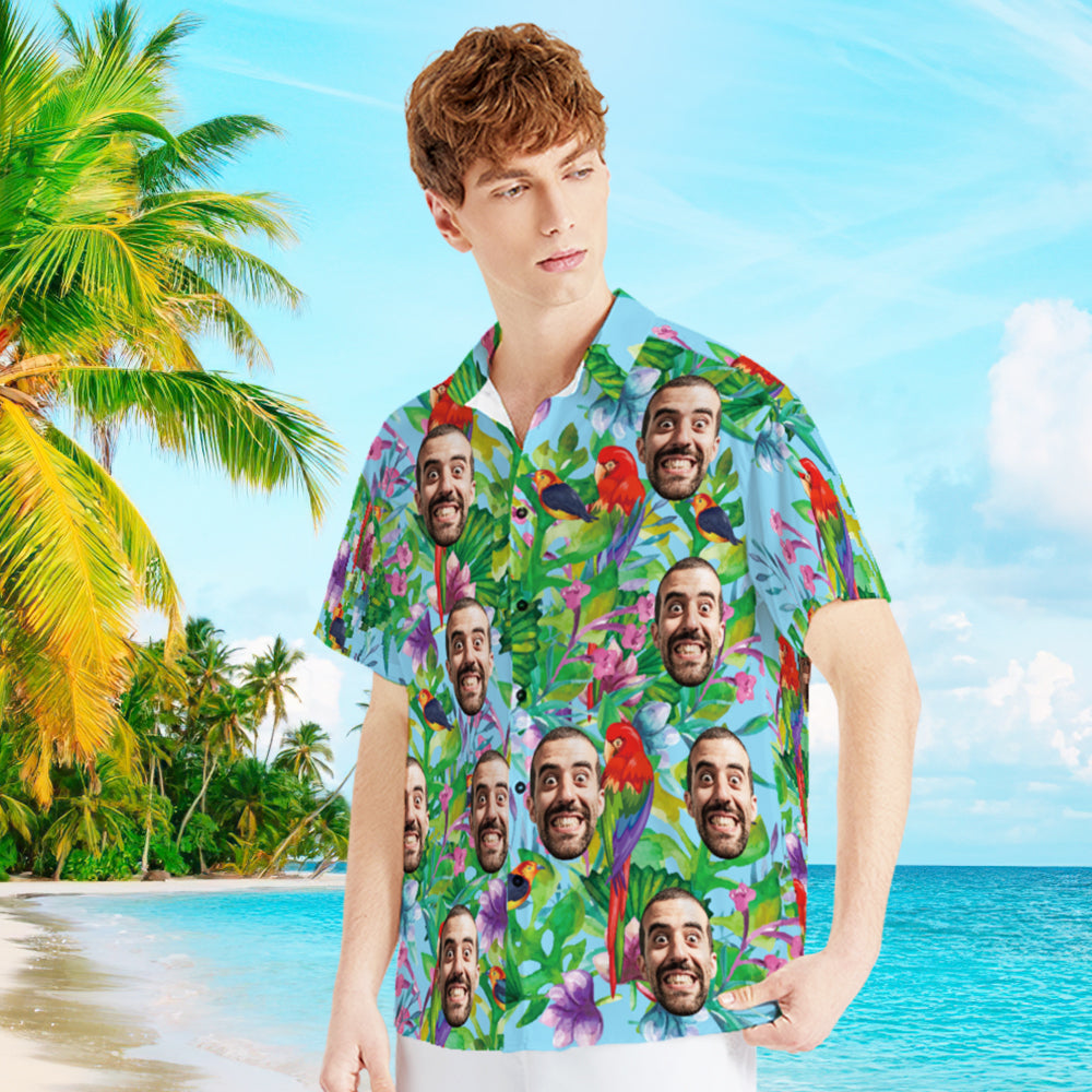 Léine Aghaidh an Chustaim le Parrot Dathúil Léine Haváís bhFear Téacs