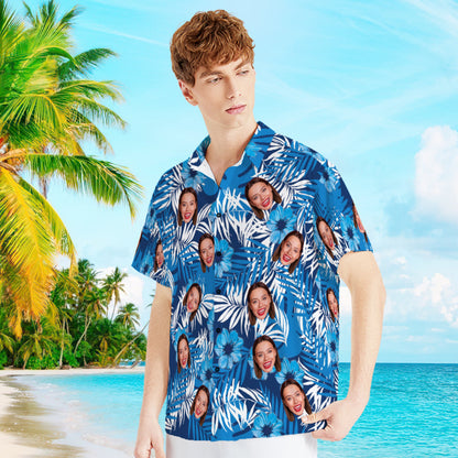 Custom Face Shirt with Text Men's Hawaiian Shirt for Boyfriend or Husband