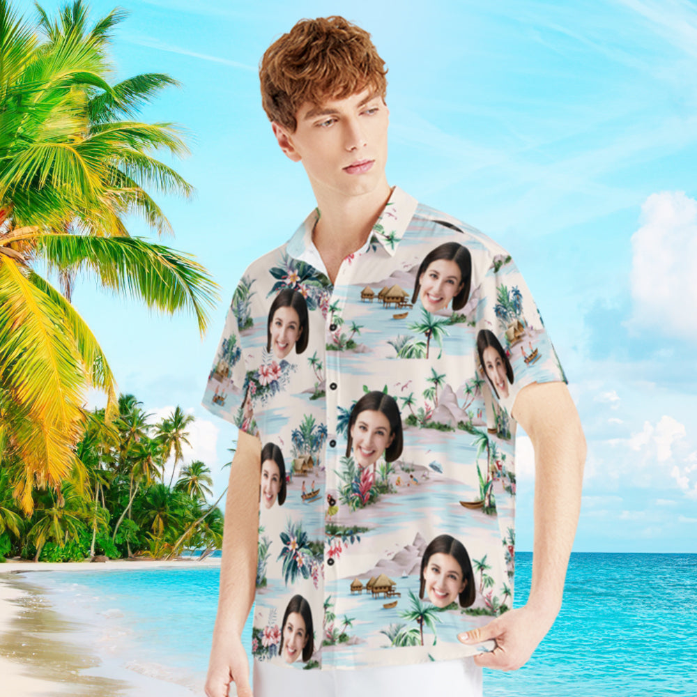 Léine Aghaidh an Chustaim le Radharc Farraige Léine Haváís na bhFear Téacs