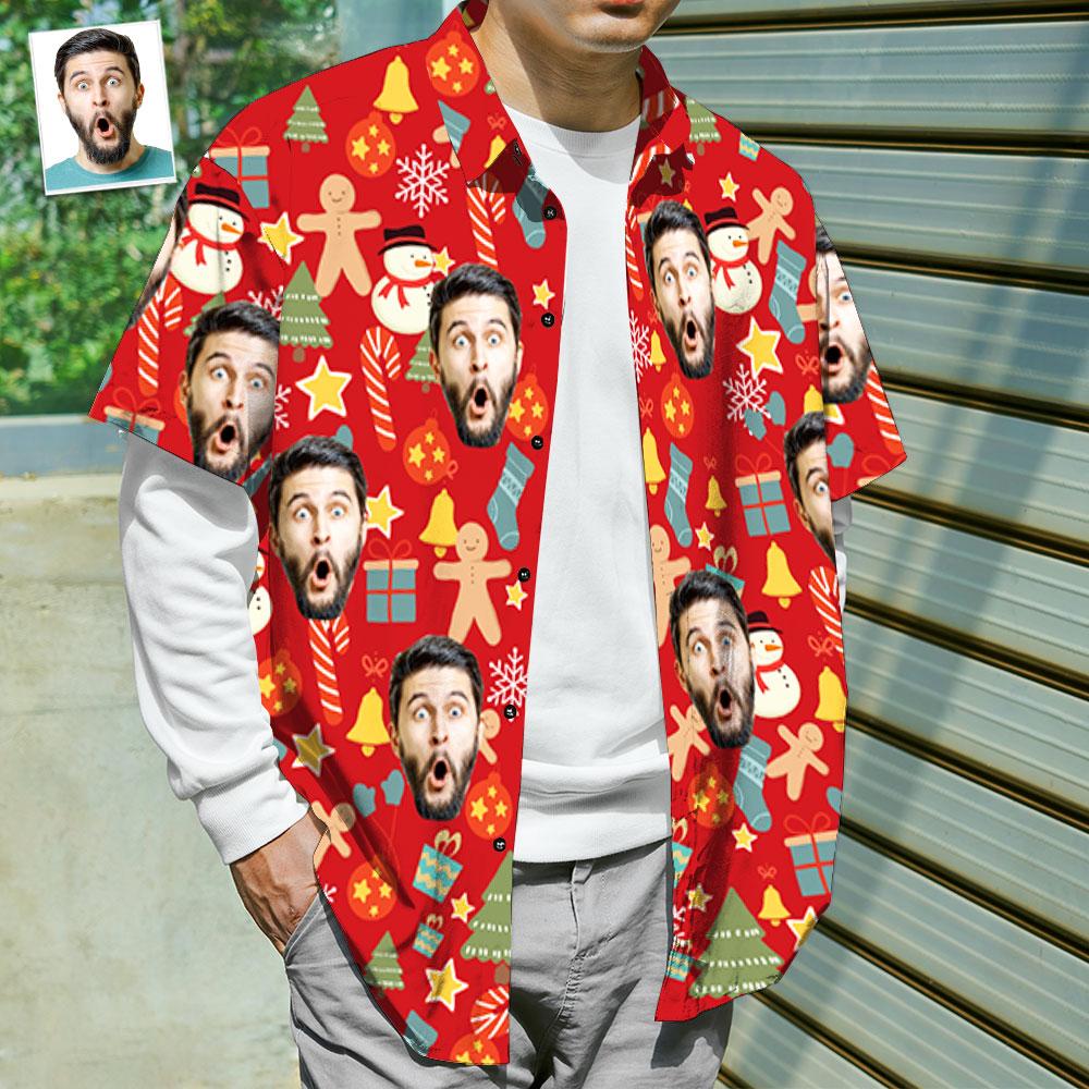 Léine Aghaidh an Chustaim Grianghraf Pearsantaithe Léine Haváís na bhFear Bronntanas Iontas na Nollag - Nollaig Shona