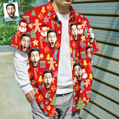 Léine Aghaidh an Chustaim Grianghraf Pearsantaithe Léine Haváís na bhFear Bronntanas Iontas na Nollag - Nollaig Shona