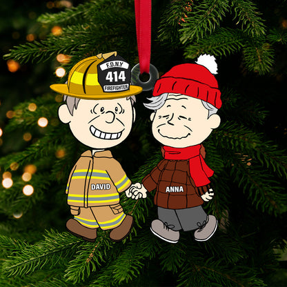Personalized Gift For Firefighter Couple Christmas Ornament, Happily Holding Hand
