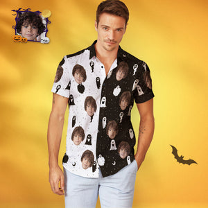 Custom Face Matching Family Hawaiian Outfit Halloween Print Two Tone Shirt Gift for Family