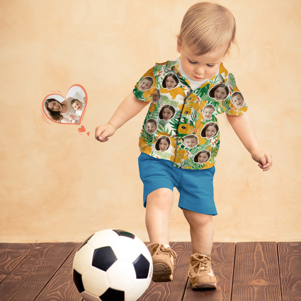 Custom Face Shirt Women's and Kids Hawaiian Shirts Short Sleeve Shirt Mother's Day Gift Yellow Flowers