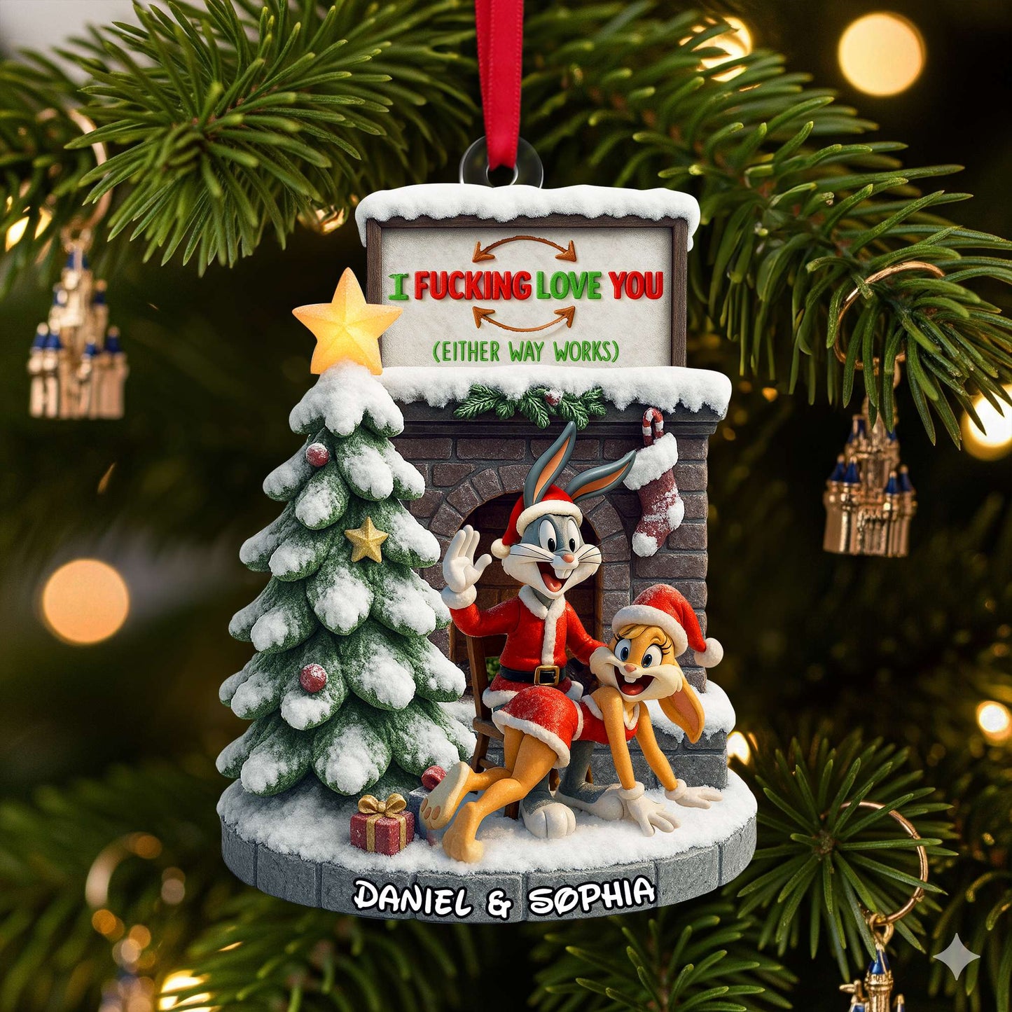 Playful Cartoon Couple Ornament - Personalized Christmas Gifts For Couple