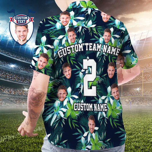 Custom Printed Hawaiian Shirt for Fans Personalized Face and Text Hawaiian Shirt Gift for fans - Leaves & Petal