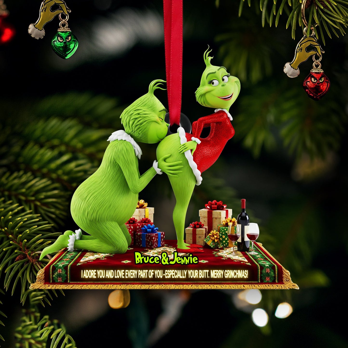 I Adore You - Personalized Christmas Gifts - Green Monster Couple Ornament