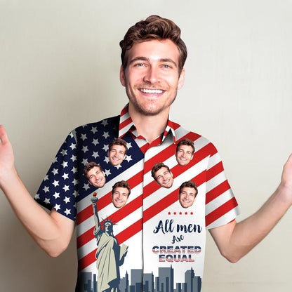 Ceathrú Iúil Léine Haváis an Chustaim le Grianghraf Madraí Léine Brataí Meiriceánach Pearsantaithe Haváís