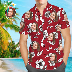 Custom Hawaiian Shirt with Pet Face Custom Tropical Hawaiian Shirt Red Button Down Shirts