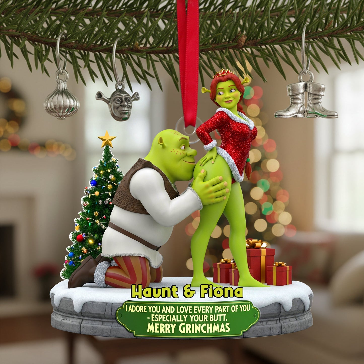 Cheeky Kisses Couple Ornament - Personalized Christmas Gifts For Couple