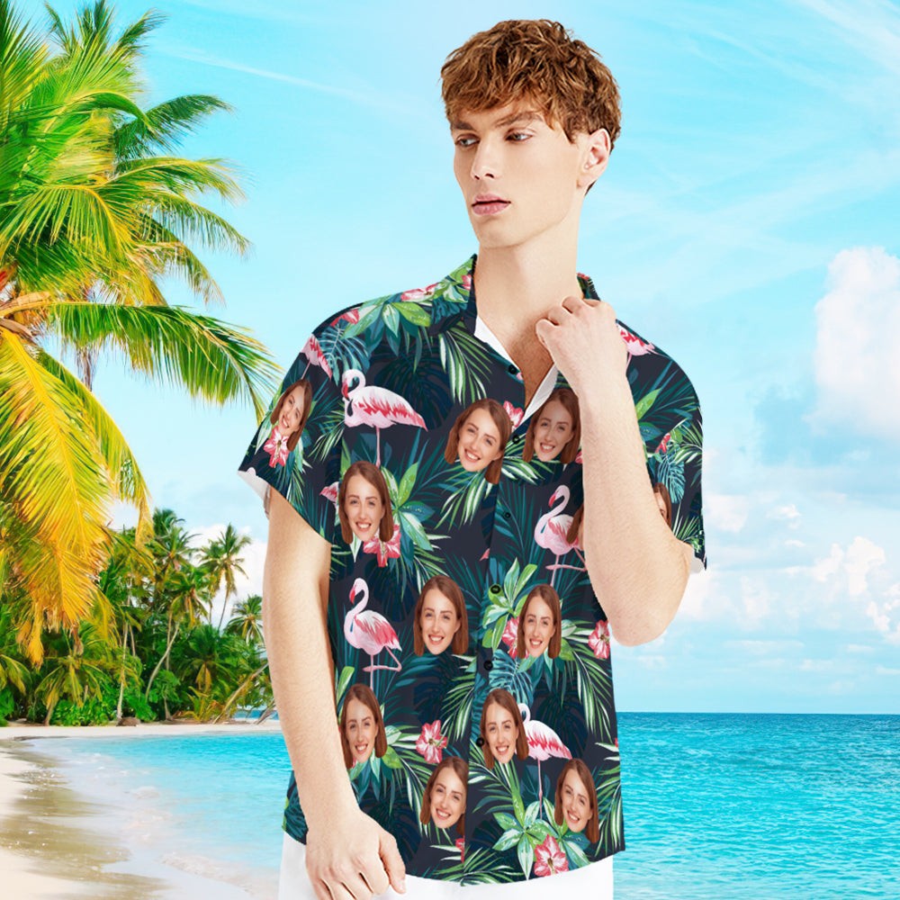 Léine Aghaidh an Chustaim le Léine Haváís Fir Téacs Flamingo Flower