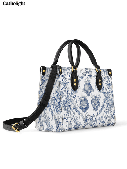 Catholight Sacred Elegance: Blue and White Devotion Leather Bag