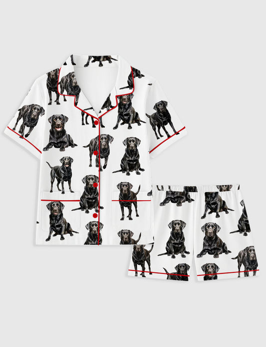 Women's Black Labrador Short Sleeve Pocket Cotton Pajama Set