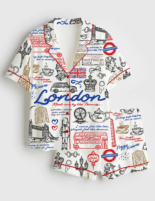Women’s London England United Kingdom Travel Short Sleeve Satin Pajama Set