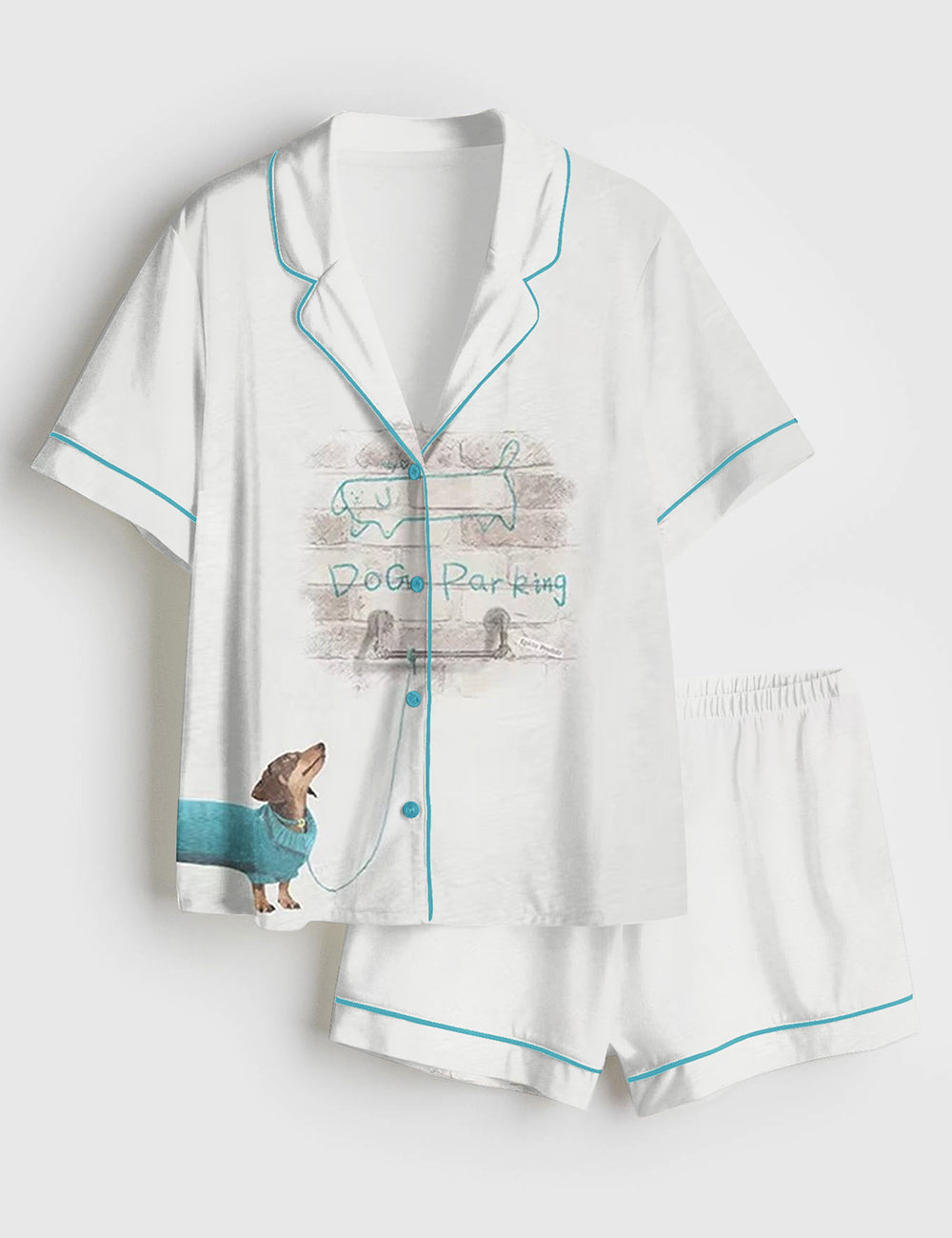 Women’s Dog Parking Dachshund Cute Dog Short Sleeve Satin Pajama Set