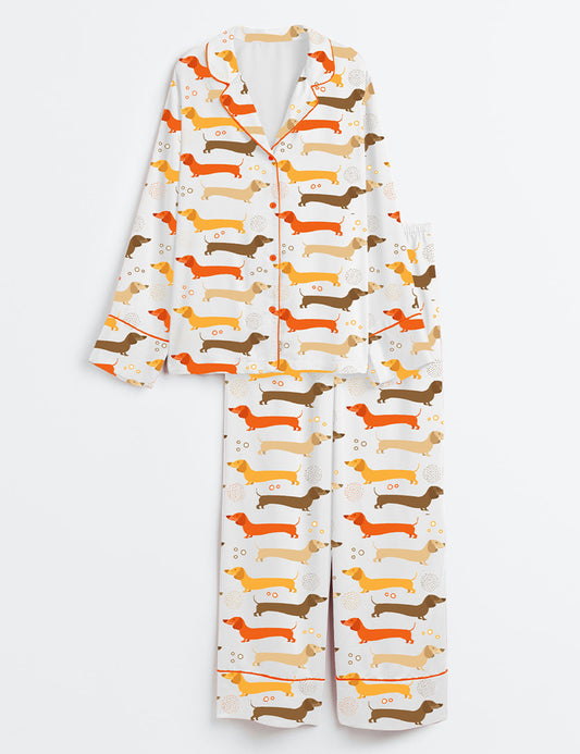 Women's Dachshund Dog Long Sleeve Satin Pajama Set