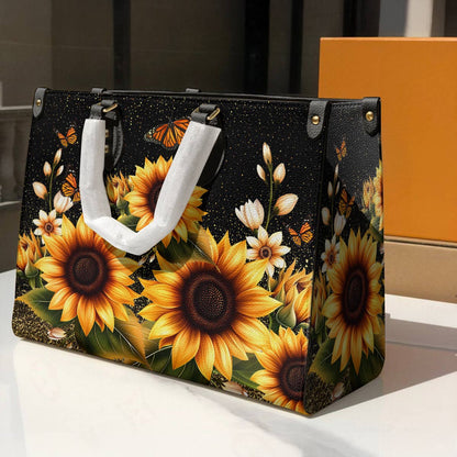 Leather Bag Golden Sunflower with Monarch Charm