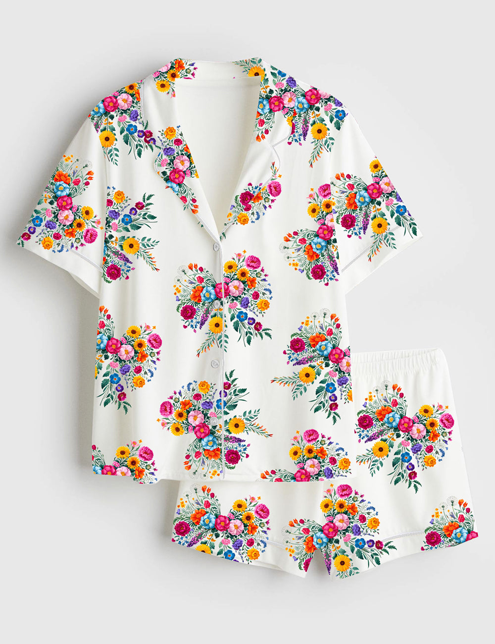 Women’s Wildflower Coquette Bow Flower Bow Floral Spring  Summer SunFlower Print Short Sleeve Satin Pajama Set