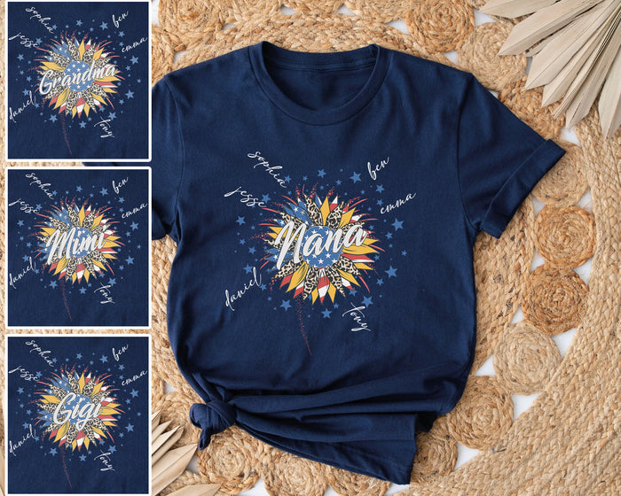 4th of July Nana T-Shirt, Custom Grandma Shirt With Kids Names Shirt, Patriotic 4th Of July Firecrackers Tee Shirt For Independence Day