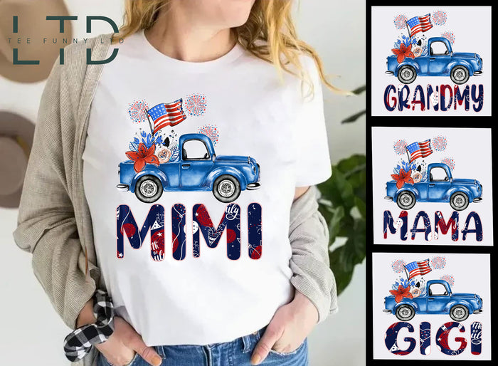 4th of July Nana T Shirt, Custom Grandma Shirt with Kids names shirt, Patriotic 4th of July Firecrackers Tee Shirt for Independence Day