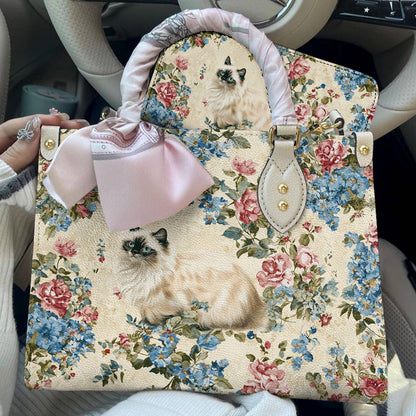 Cat Leather Bag Vintage Floral Cat