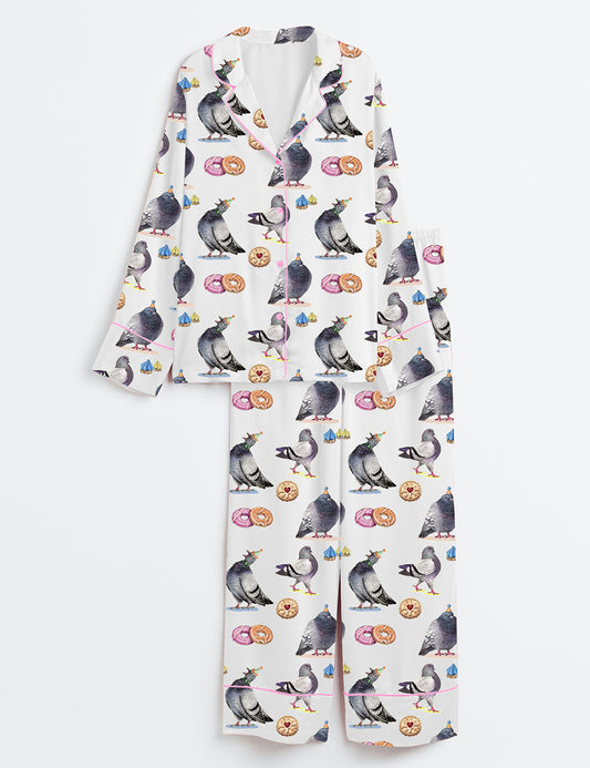 Women’s Pigeons & Biscuits Long Sleeve Satin Pajama Set