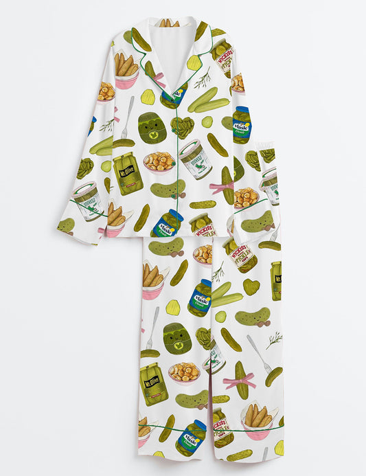 Women’s Pickles Lover Long Sleeve Satin Pajama Set