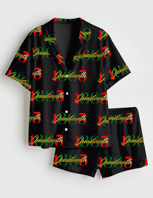 Women’s 1865 Juneteenth Black Freedom Day Juneteenth Celebration Short Sleeve Satin Pajama Set